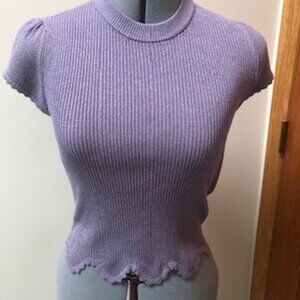 New White House Black Top, XS, SS Shimmer Scallop, Violet, Form fitting, sheen